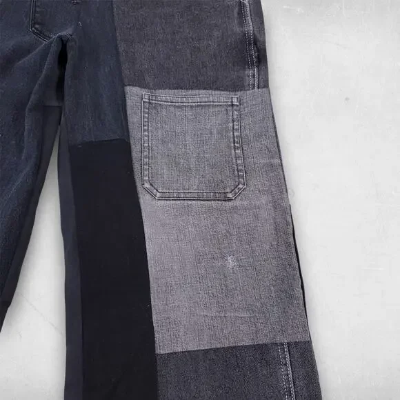 Heke Design Patchwork Jeans Wide Leg Upcycled Sustainable Women XS Black NZ Made - Picture 4 of 16